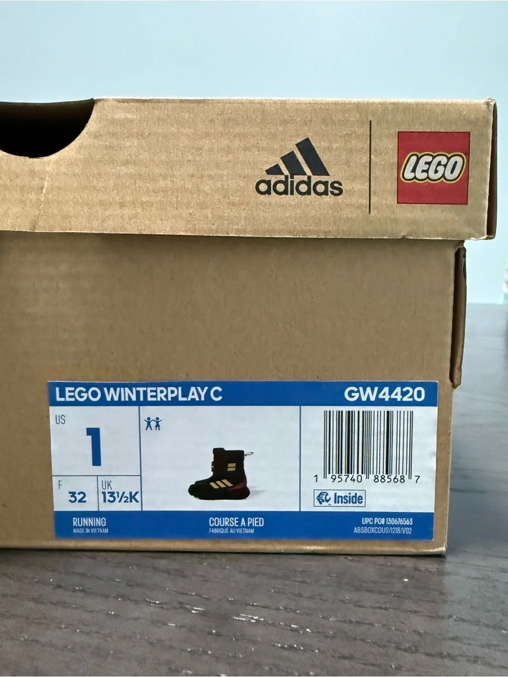 adidas x LEGO Winterplay Kids Snow Boots US 1 EU 32 Black Red Yellow NWB GW4420